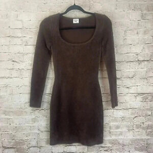 Sunday Best Aritzia Women's XS Chocolate Brown Long Sleeve Mini Dress Furry Soft